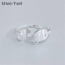Uini-Tail hot new 925 Tibetan silver simple creative whale opening ring personality cute drawing dolphin marine jewelry JZ023