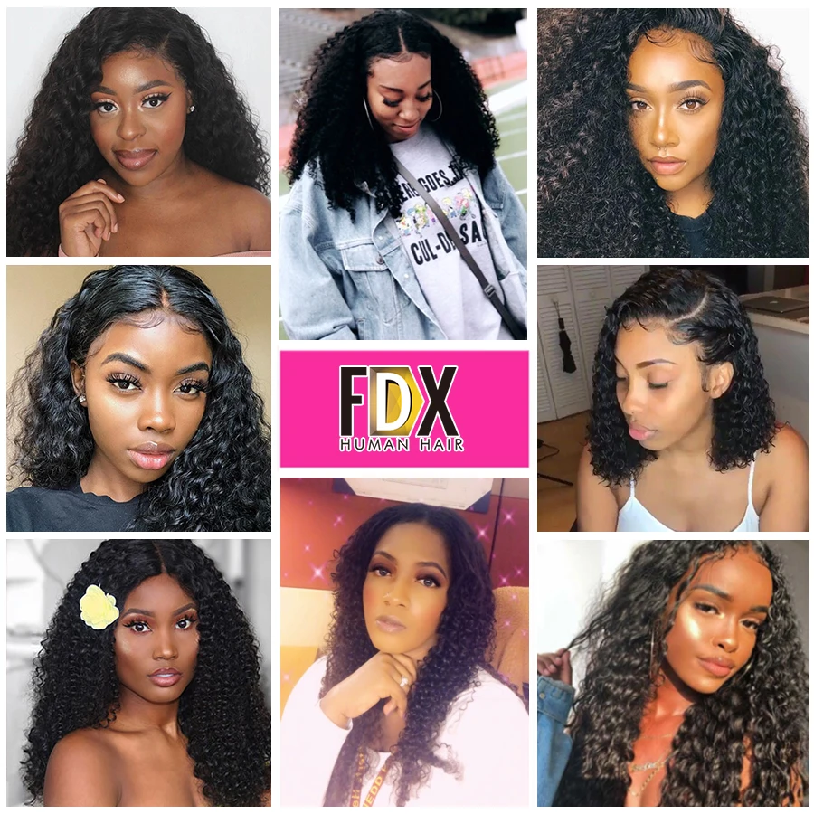 FDX-Kinky Curly Brazilian Hair Bundles, extensões de cabelo humano, Remy Hair Weave, 3 Pacotes, 4 Pacotes Deal, 30 em, 32 em, 34 em, 36 em, 38 em, 40in