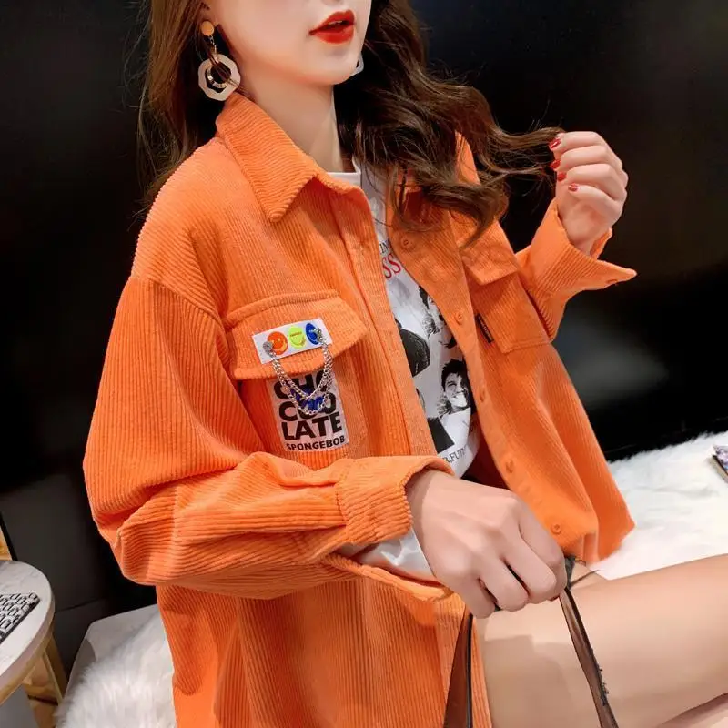 2021 Letter Printing Blouses Women's Autumn Medium Long Loose 2021 New Long Sleeve Stripe Shirts Tops Female Casual Jacket Coat