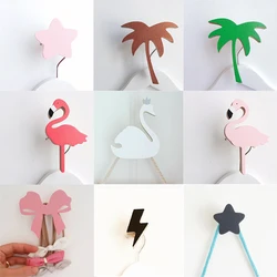 Nordic Girls Coat Rack Wooden Wall Decorative Hooks Children Nursery Room Decor Bow Flamingo Swan Shaped Hanger Home Organizer