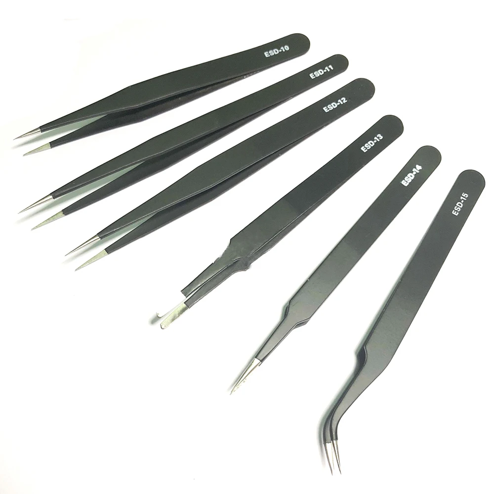 Anti-Statica Pinzette In Acciaio Inox Speciale Punta Pinzette Gomito Punta A Punta Piatta Bocca di Riparazione Del Telefono Mobile di Clip Modulo Laser FAI DA TE