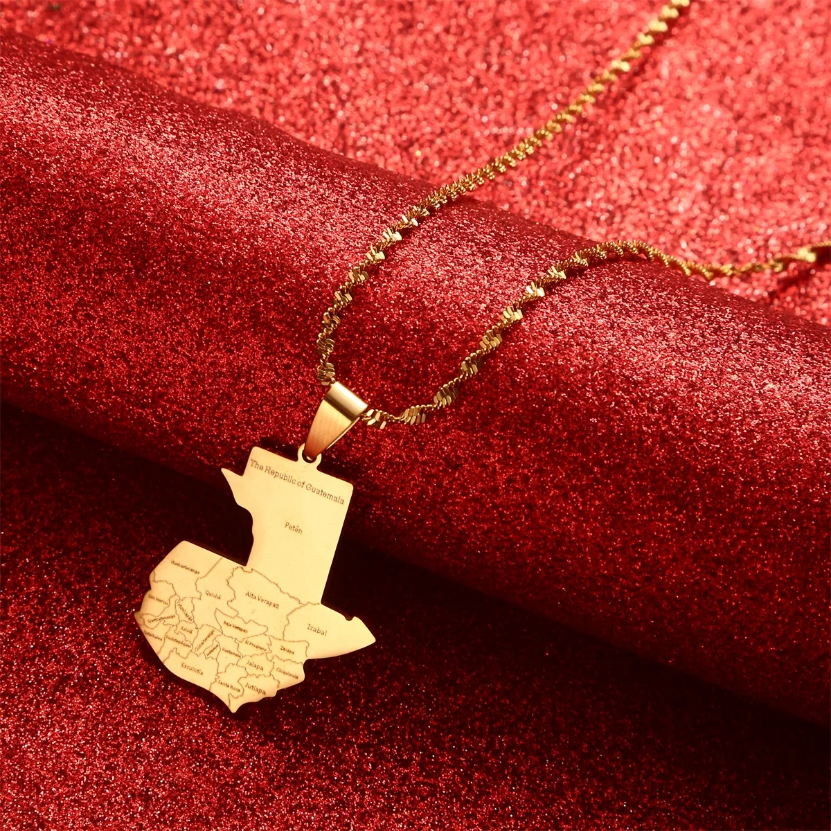 Guatemala With City Map Pendant Necklace for Women Men Gold Color Jewelry Map of Guatemala