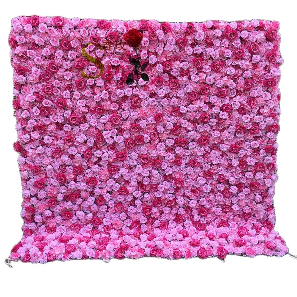

SPR Decorative Roll Up Artificial Silk Rose Flower Wall Backdrop Panel For Wedding Decoration