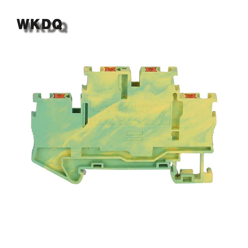 5Pcs PTTB2.5-PE Push-In Ground Double Level 2 Layer Earth Plug PTTB 2.5PE Wire Connector Din Rail Terminal Block PTTB 2.5-PE