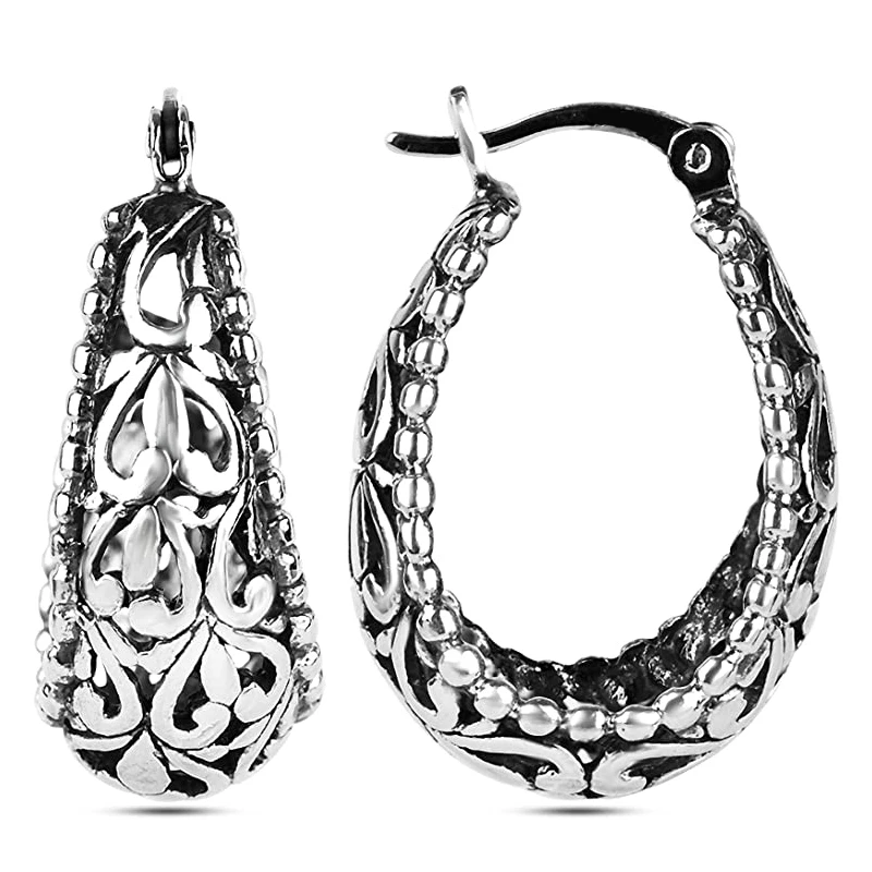 Huitan Silver Color Women Hoop Earring Hollow Out Design Anniversary Gift Earrings for Mom Timeless Style Female Classic Jewelry