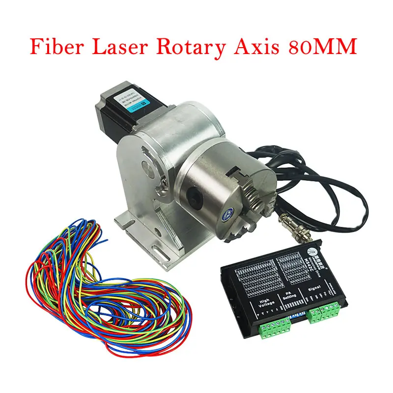 CNC Fiber Laser Rotary Axis 80mm for Fiber Laser Nameplate Marking Machine 20w 30w 50w Fiber Laser Metal Laser Engraver