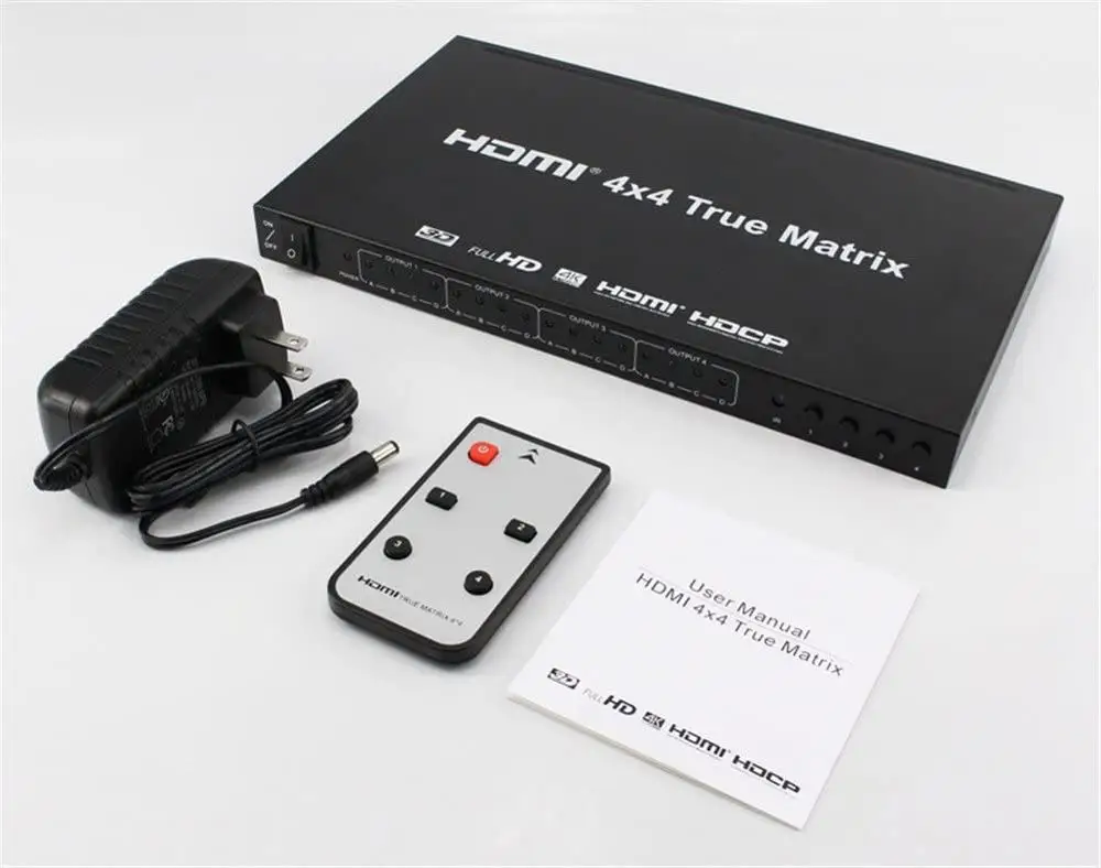 HDMI Matrix Switcher,4K HDMI Matrix Switch 4X4 dengan Remote Control HDMI V1.4 Switcher Splitter Converter Mendukung 4K * 2K 3D 1080P