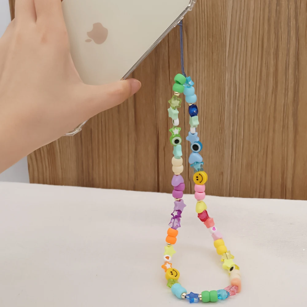 1Pcs Ethnic Resin Multicolor Star Heart Beads Mobile Phone Chain for Women Long Acrylic Beaded Phone Lanyard Jewelry цепочка