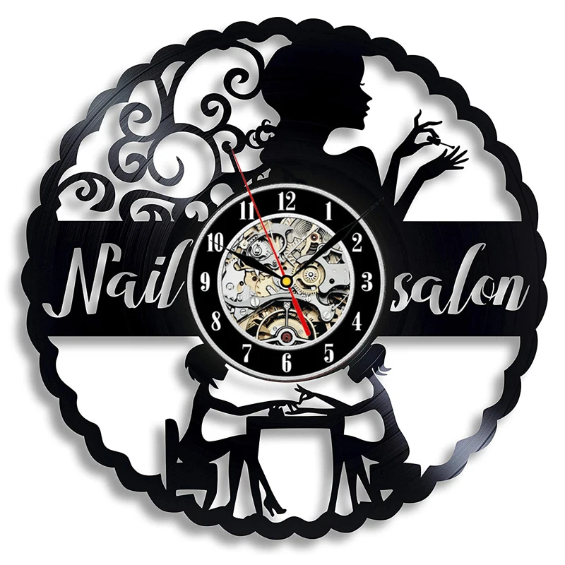 Nail Salon Vinyl Record Wall Clock Modern Design Nail Art Manicure Studio Vinyl Clocks Wall Watch Beauty Salon Wall Sign Decor