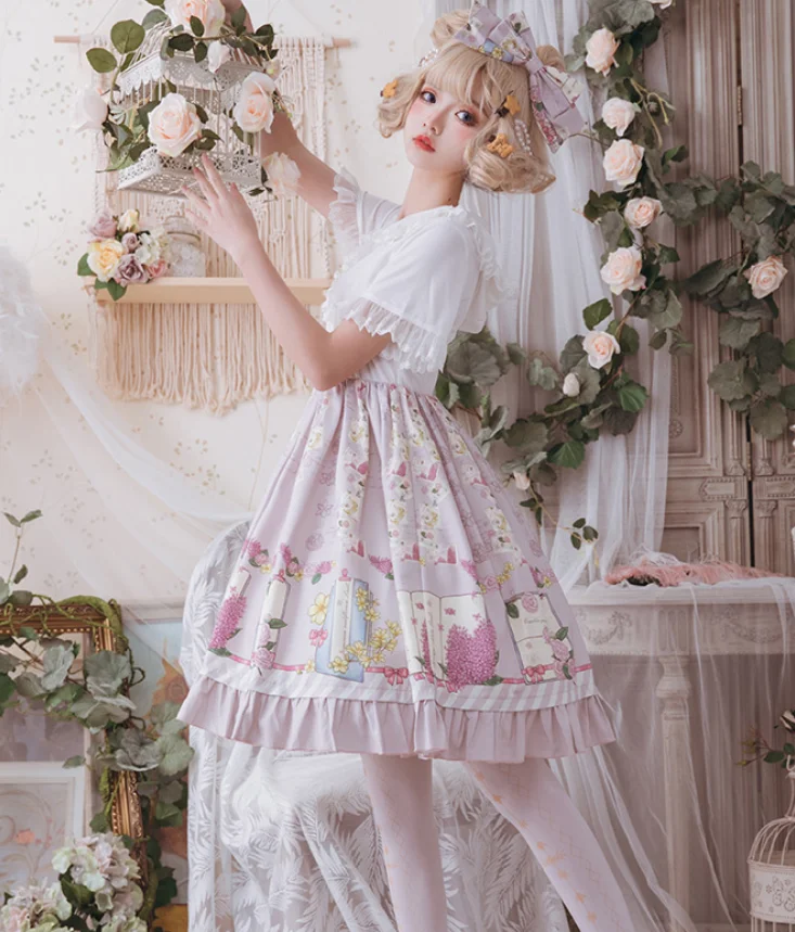 Gothic palace sweet princess lolita strap dress vintage  high waist printing victorian dress kawaii girl gothic lolita cos loli