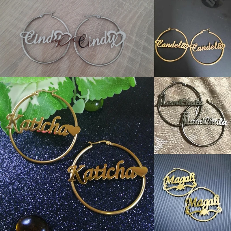 Goxijite High Quality Personalized Name Earring For Women Stainless Steel Custom Diameter 50mm Circle Name Earrings Party Gift