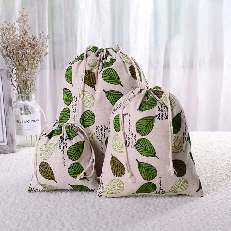 1pcs Tropical Plants Green Leaf Drawstring Cotton Linen Travel Shaver Sunglass Storage Bag Underwear Organizer Coins Bags 49083