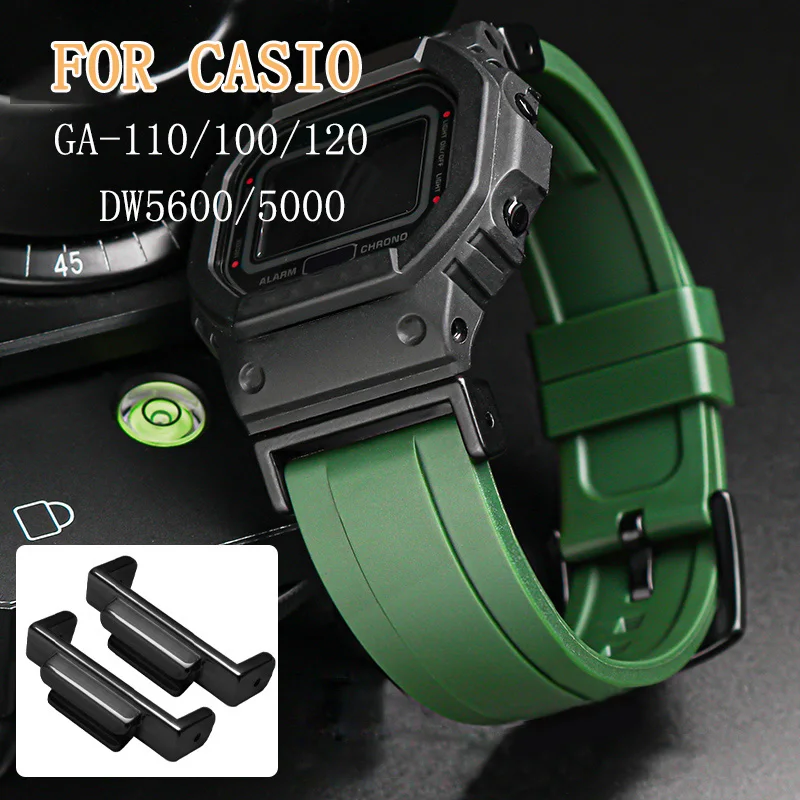 TP Fluorine Rubber Watchband with Adapters Connector 16mm for Casio for G-SHOCK GA-110 GA-100 DW-5600 6900 GA-2100 watch strap