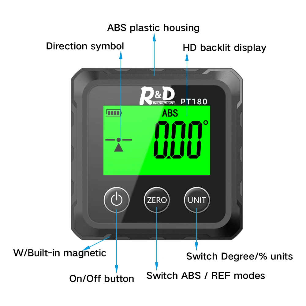 R&D 360 Degree Mini Magnetic Digital Inclinometer Level Box Gauge Angle Meter Finder Protractor Base Measuring Tools