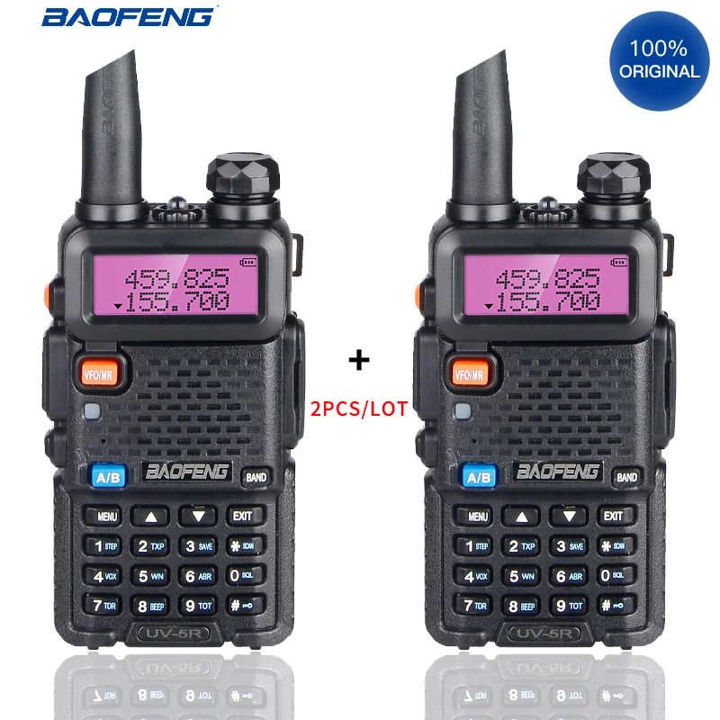 2 Stks/partij 100% Originele Baofeng Radio UV-5R Walkie Talkie Dual Band 136-174Mhz & 400-520Mhz 128 Ch Twee Manier Radio