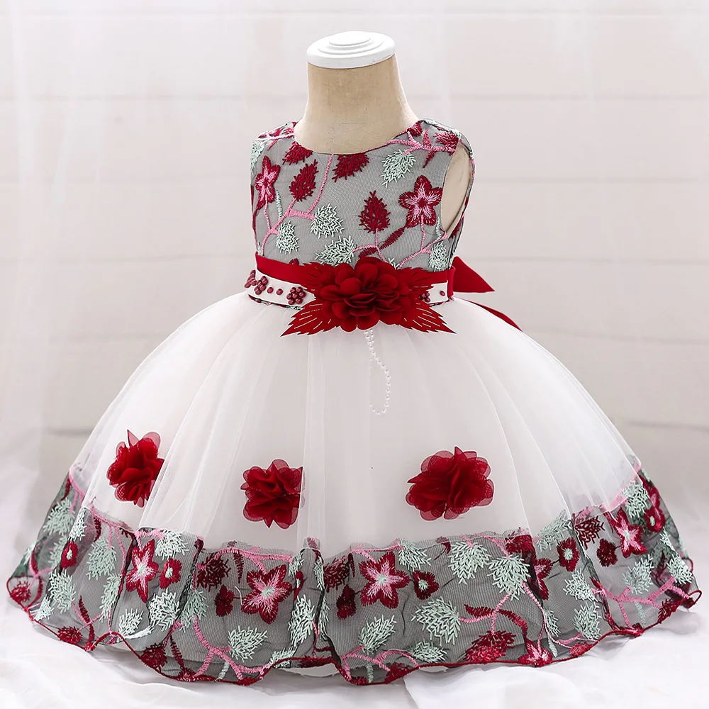 

Handmade Flower Baby Dress for Girl Baptism Newborn 1 Year Birthday Girls Dresses Bow Baby Clothes Costume 0-8Y Birthday Gifts