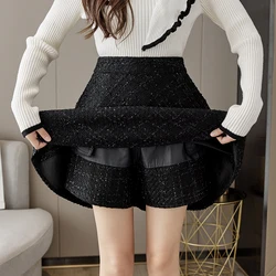 Tweed Woolen Skirt for Women, High Waisted, A-line, Short, Mini Skirts, Korean Fashion, New, Fall, Winter