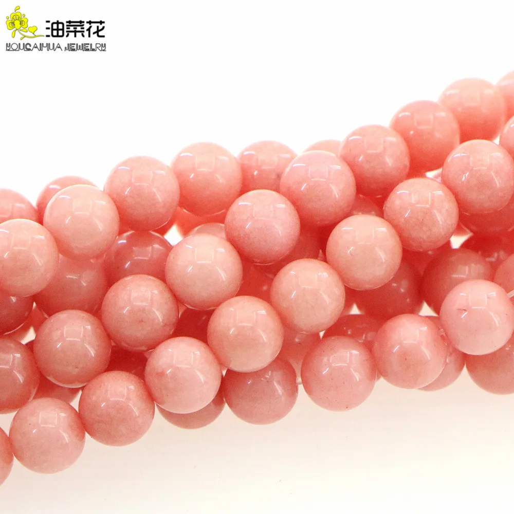 Accessory Crafts Semi Finished Stones Balls Gifts 8mm pink Chalcedony Loose Beads Jewelry 15inch Fitting Female Wholesal