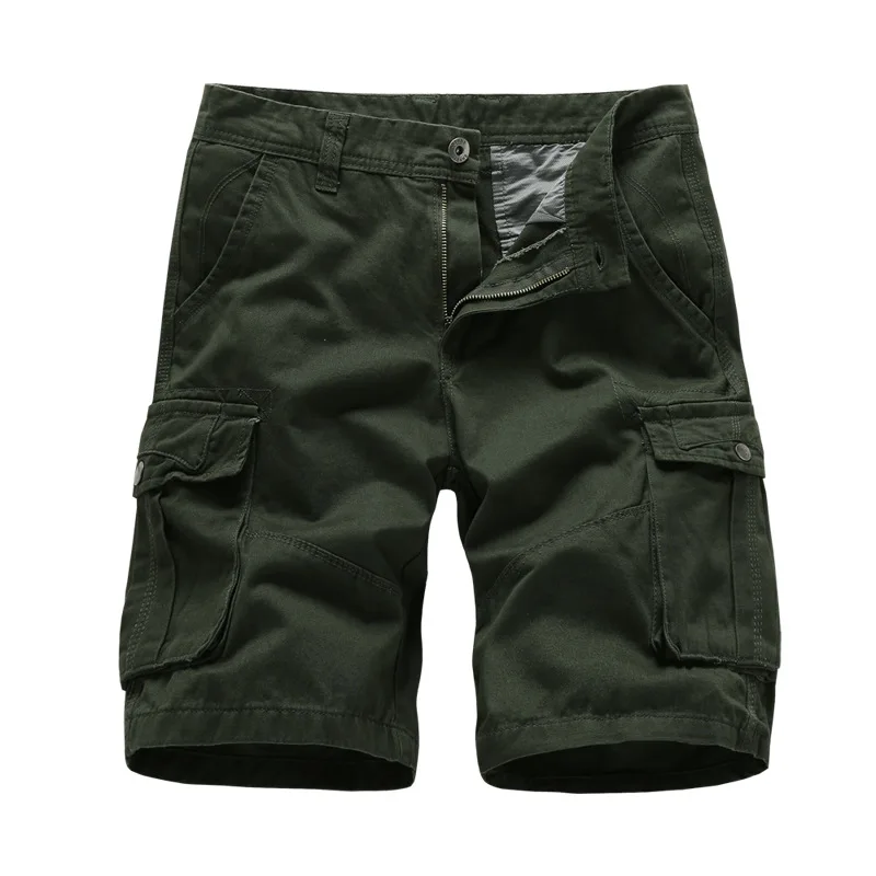 2024 Summer Men\'s Multi Pocket Military Cargo Shorts Male Cotton Green Mens Casual Tactical Shorts Short Pants  No Belt