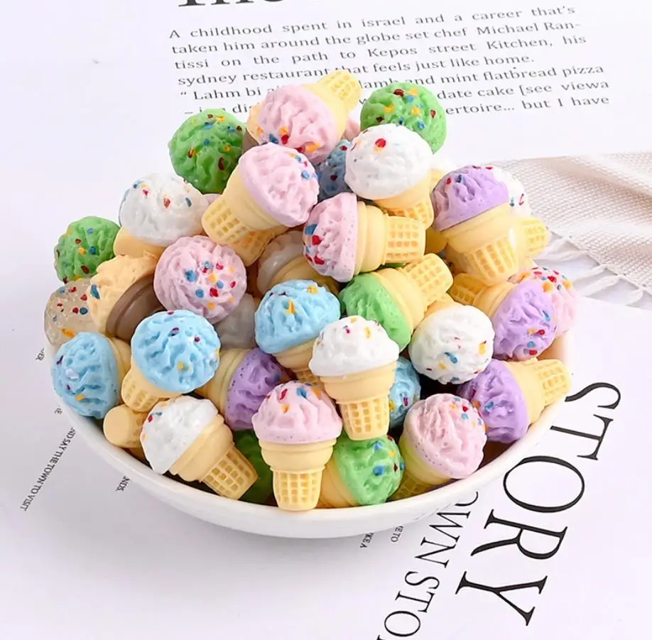 100pcs Resin Mini 3D Ice Cream Dessert Cabochon Fake Food Art Supply DIY Decoration Craft Accessories