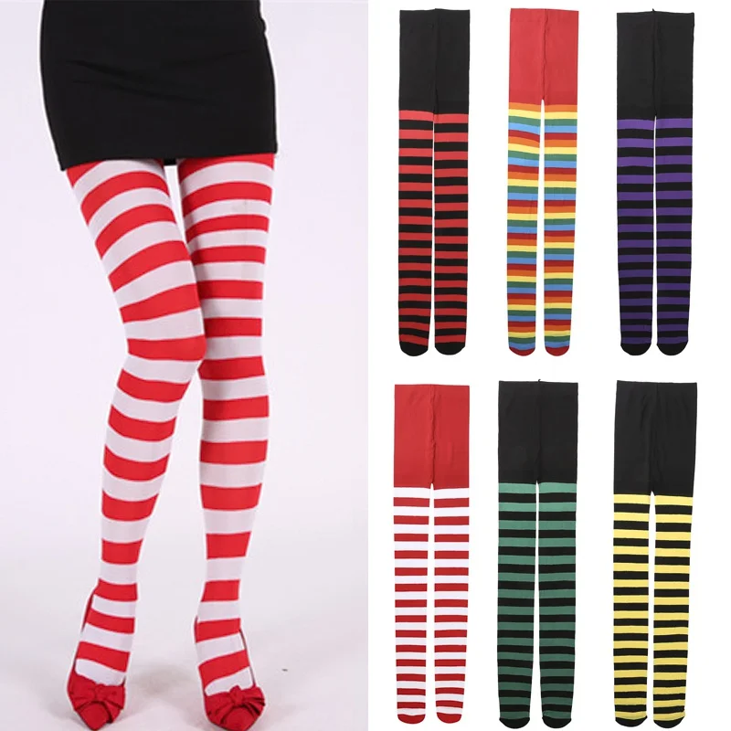 Striped High Waist Skinny Casual Tights Female Autumn Winter Black Yellow Green Women Ladies Tights Socks