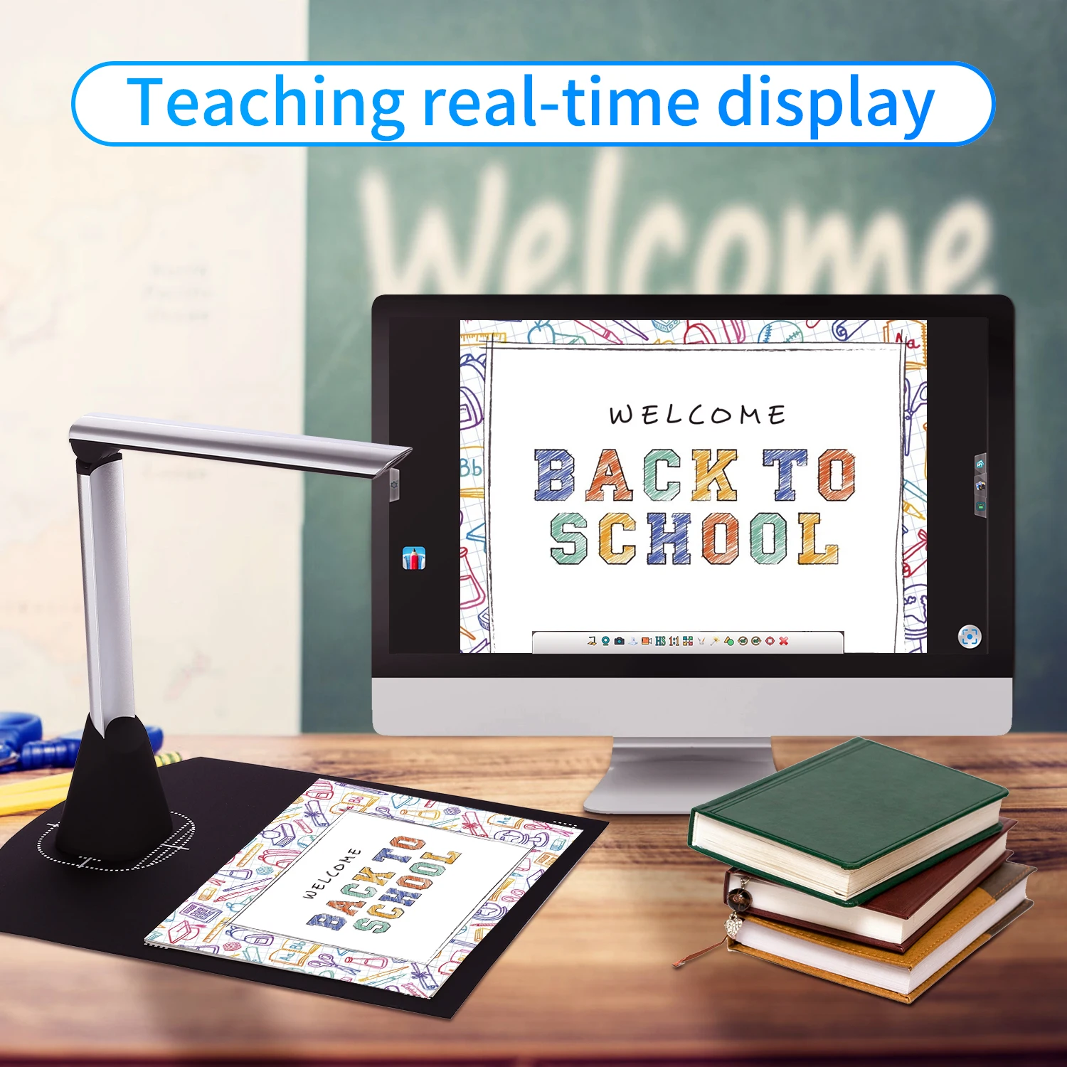 Aibecy-HD وثيقة كاميرا الماسح الضوئي ، كاميرا 5 MP ، A4 حجم التقاط ، LED كتاب الماسح الضوئي للفصول الدراسية ، ودعم 7 اللغة ، BK34