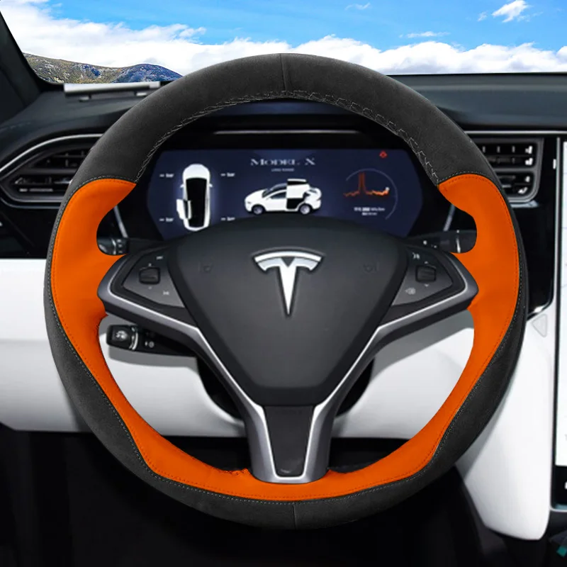 

Чехол для руля Tesla Moel 3 Moel x Moel s Moel Y, прошитый вручную, из замши, кожаный чехол для руля