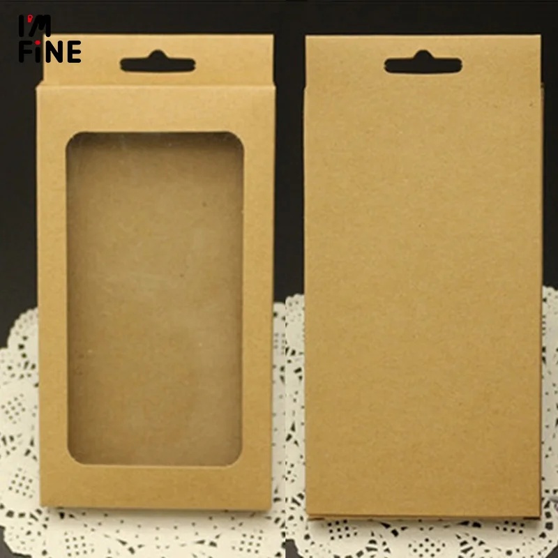 

500pcs Wholesale kraft Cell Phone Case packaging boxes,mobile phone cover packaging Kraft boxes with plastic window jewelry pack