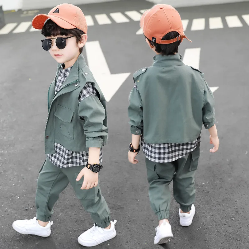 Loose Spring Autumn Children\'s Clothes Set Boys Vest +Blouse + Pants 3pcs/Set Kids Costume Teenage Girl Clothing High Quality