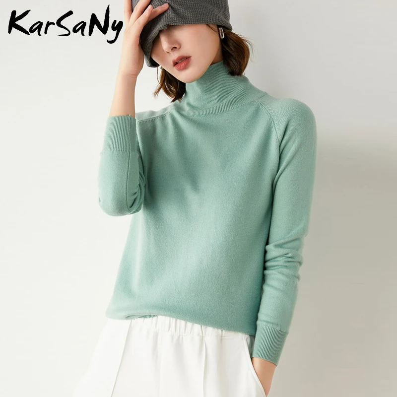 Women\'s Cashmere Pullover Green Turtleneck Autumn Warm Sweater Winter Women Pullovers Turtleneck Sweaters With Collars Jumper