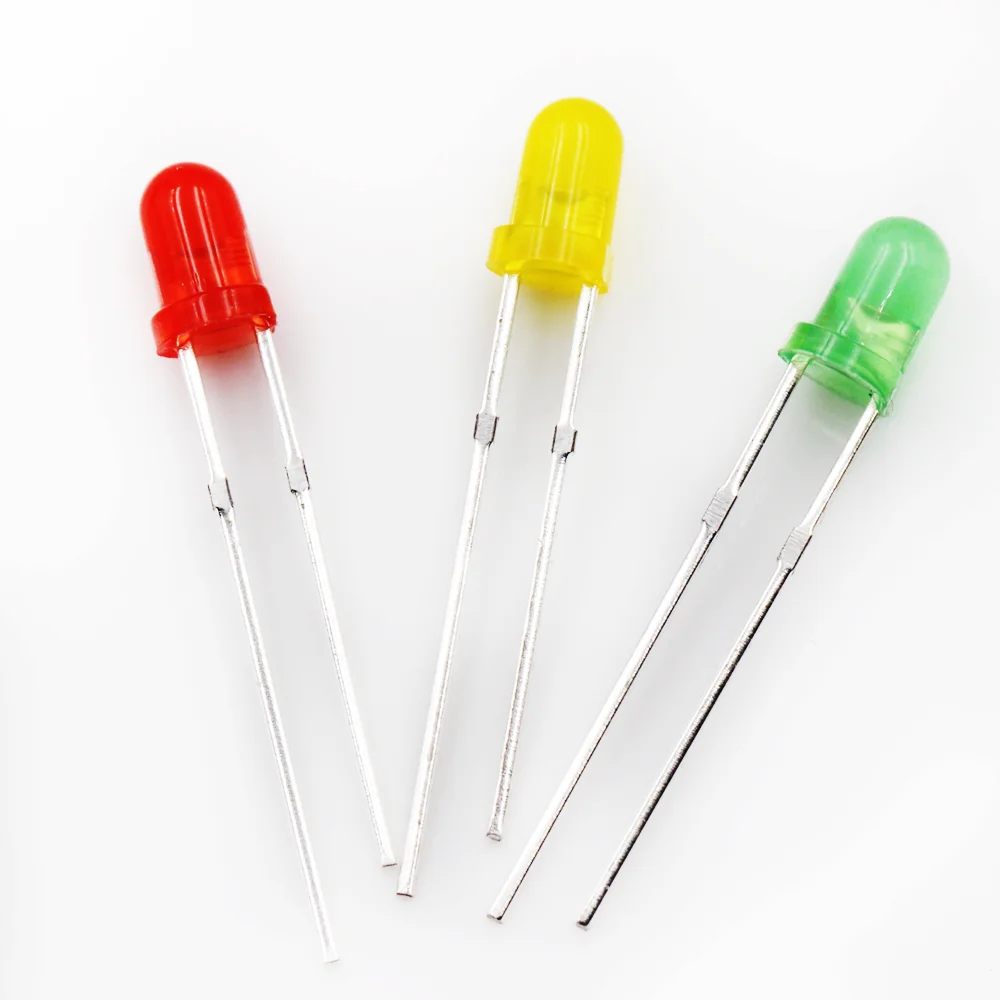 1000pcs 3MM Round High Brightness LED Lamp Beads Red Yellow And Green High Temperature Resistant Light-Emitting Diode