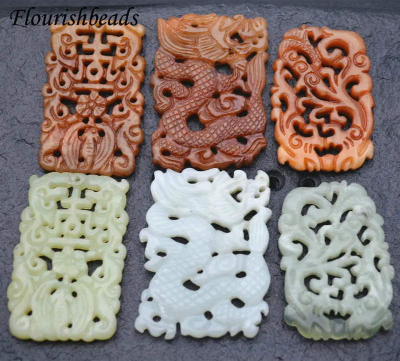 Natural Jade Carved Gemstone Pendant Fine Jewelry DIY Necklace Jewelry Making Supplies 5pcs