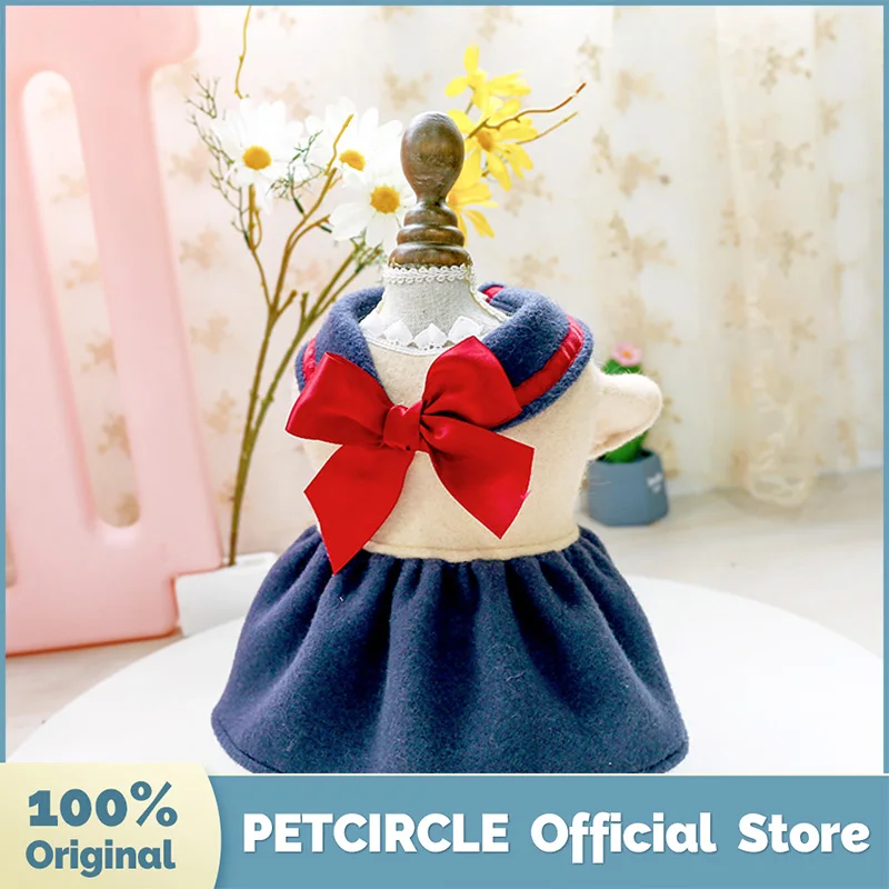 PETCIRCLE Dog Puppy Clothes Navy Blue Bow Student Dress Fit Small Dog Pet Cat All seasons Pet Cute Costume Dog Clothes Dog Dress