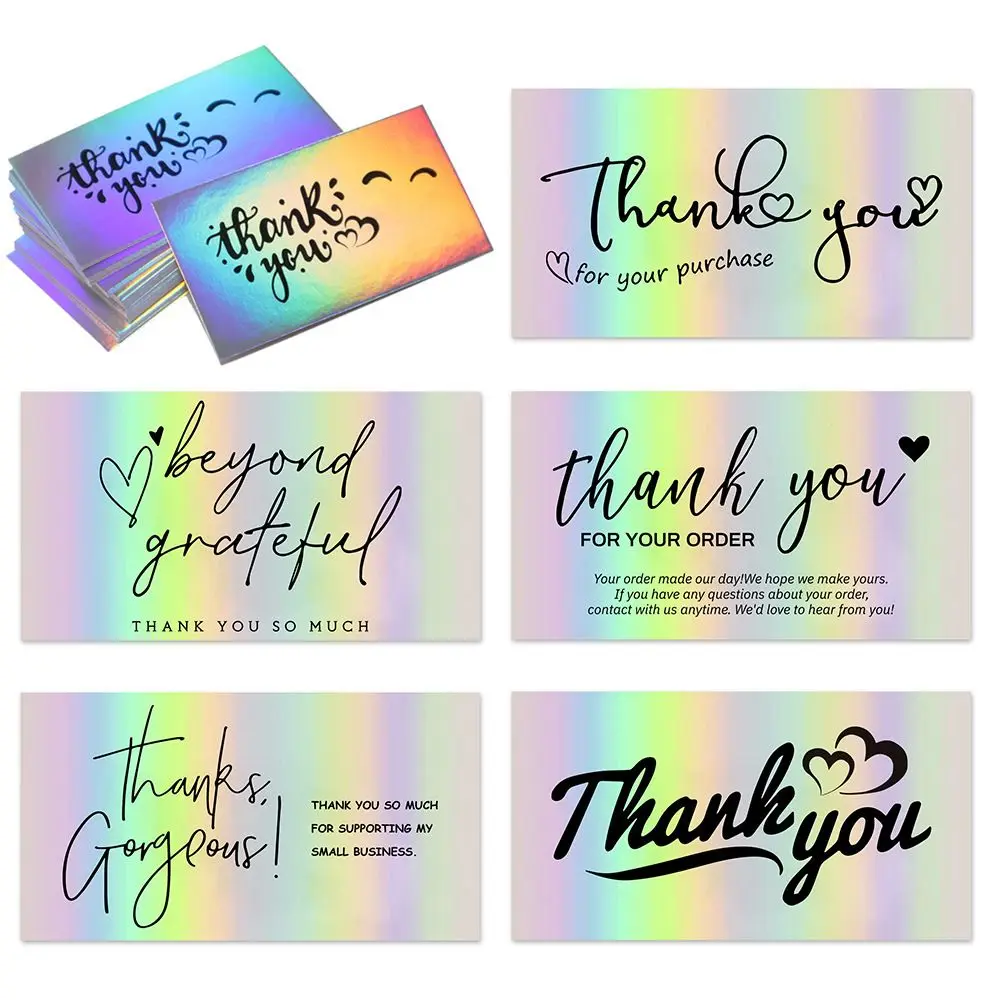 50PCS Gift Holographic Silver Retail Store For E-commerce Thanks Notes 