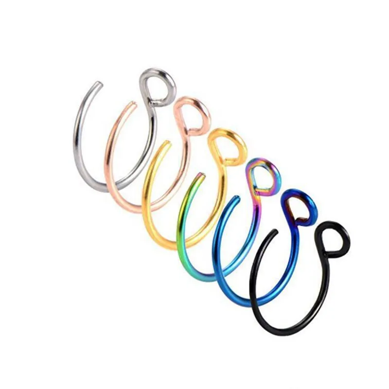 1Pcs Stainless Steel Fake Nose Ring Cheater Lip clip Hoop Piercing Labret Non Piercing Nose Jewelry Industrial Body Jewelry