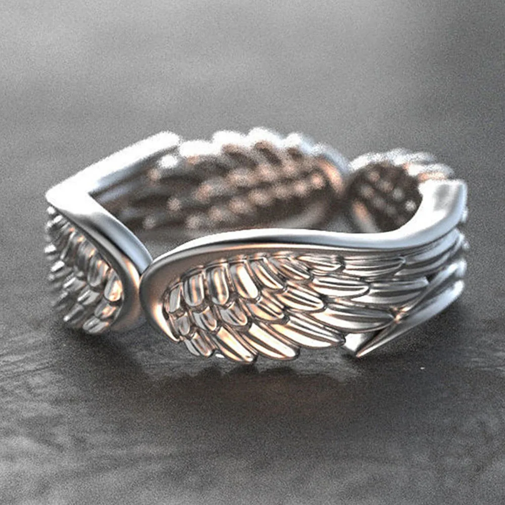 Huitan Simple Stylish Women Wings Rings Metal Silver Plated Romantic Gift Versatile Ring for Party Ladies Fashion Jewelry