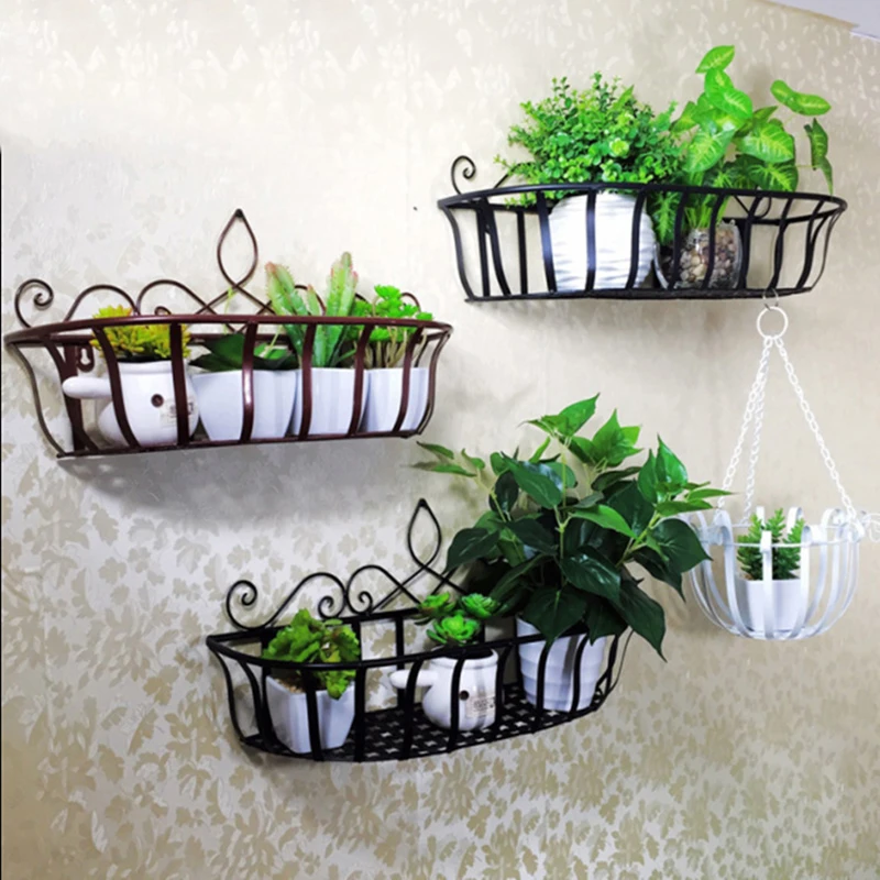 Hanging Planter Rack Metal Wire Railing Flower Pots Holder Stand Decorative Art Wall Mounted Plants Basket for Home Bar