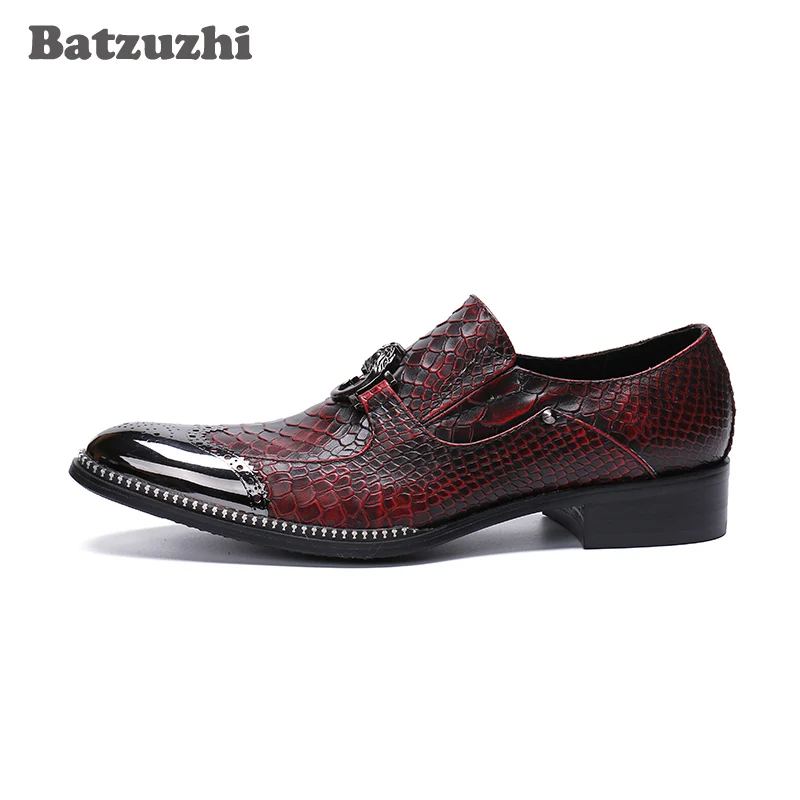 

Luxury Italian Style Shoes Men Genuine Leather Dress Shoes Men Slip on Zapatos Hombre Wine Red Party and Wedding Shoes Men