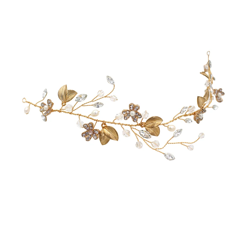 O349 Crystal Gold Bladeren Bridal Haarband Hoofdband Haar Ornamenten Kerst Decoratieve Kralen Hoofddeksel