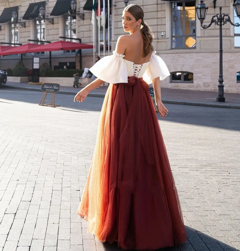 Branco borgonha vestidos de noite com mangas removíveis sem alças drapeado tule vestido de festa de formatura vestidos fiesta robe de soirée