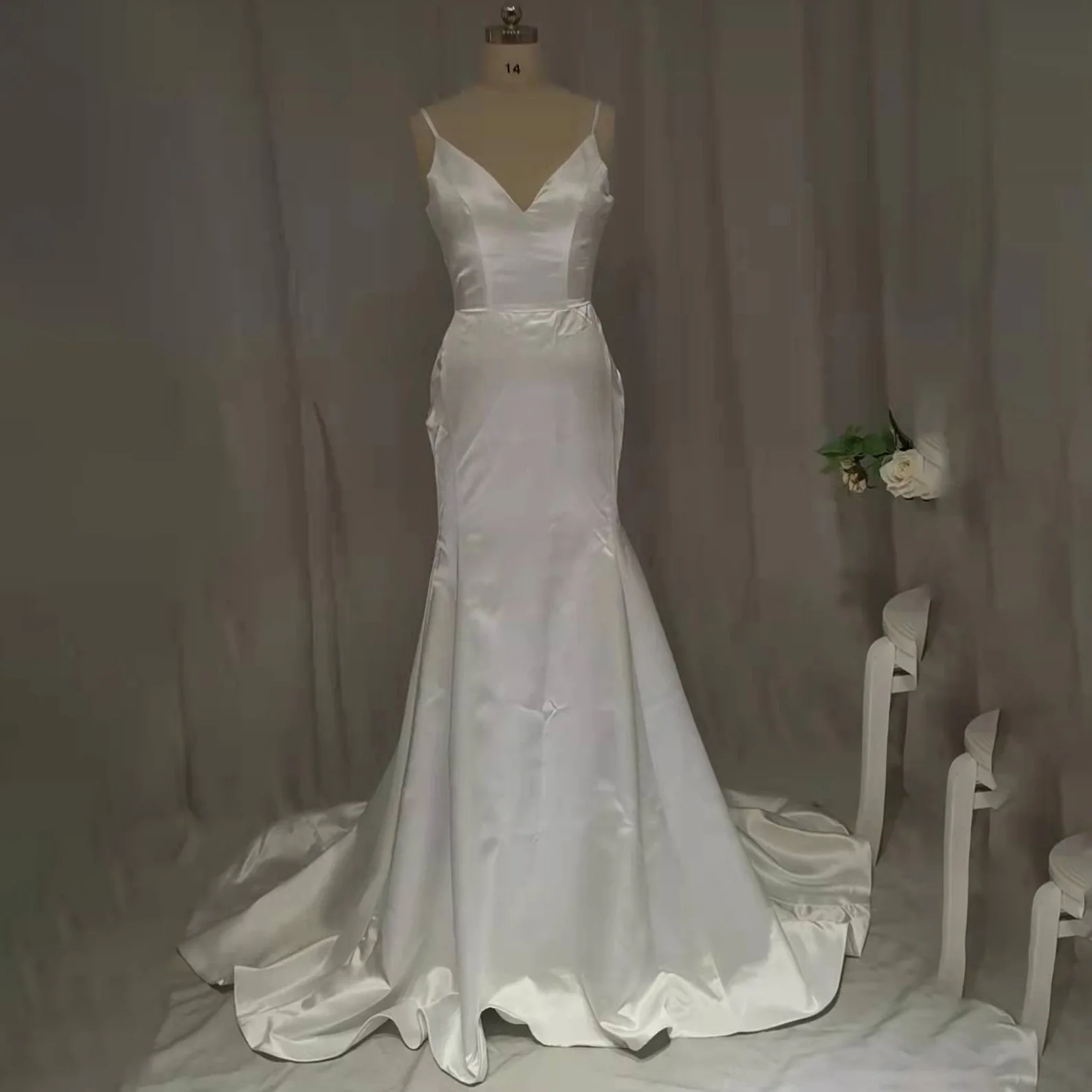 Foto reali personalizzate Macchia Abiti da sposa a sirena Senza spalline Abito da sposa senza maniche bianco avorio Vestido De Noiva