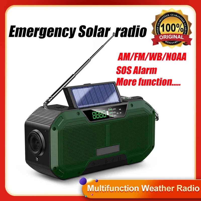 2021 New Version Multifunctional Emergency Weather Band Radios 5000mAh IPX5 Waterproof Hand Crank Solar Radio Support SOS