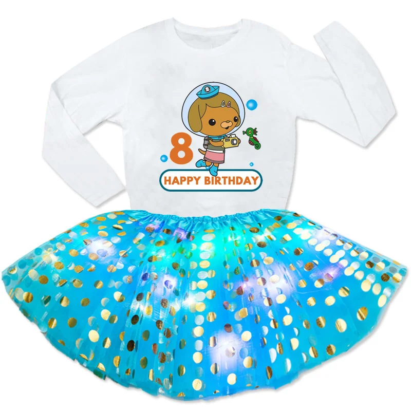 Kids Girls Sequined Dress Sets Birthday Party 2 Pc Dress+Long Sleeve T Shirt Kids Design Your Name and Number Birthday Present