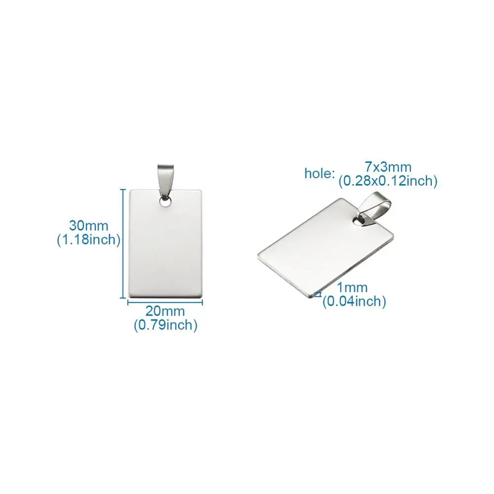 50pcs 201 Stainless Steel Rectangle Blank Stamping Tag Pendants with Snap on Bail Supplies for DIY Jewelry Necklace Making