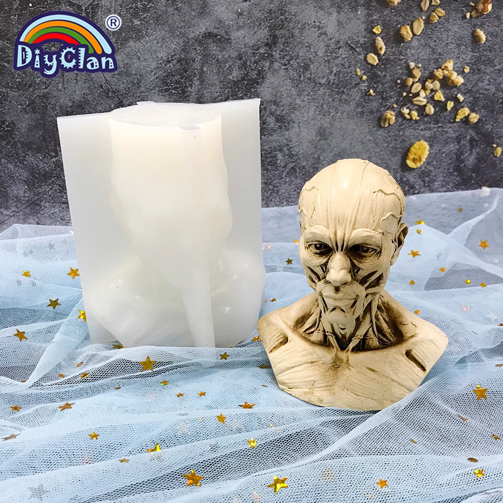 3D Muscle Skull Specimen Silicone Mold DIY Art Sketch Human Anatomy Halloween Funny Props Making Decoration Gypsum Candle Mould