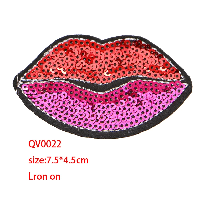 2 Pcs Sexy sequins lips icon Embroidered Iron on Patches for Clothing DIY Stripes Clothes Patchwork Stickers Custom Badges