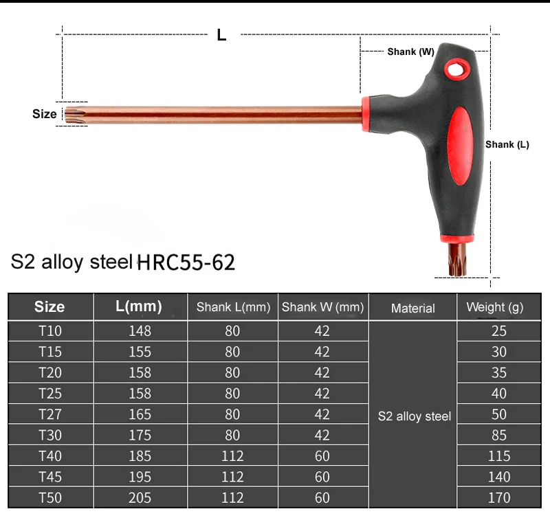 L-Type Double-End Two Way Tamper Proof Torx Star Allen Spanner Key Wrench Screwdriver Hand Tools T10 T15 T20 T25 T30 T40 T45 T50