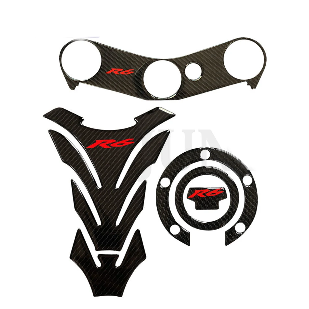 

3D Carbon Fiber Sticker Decal Badge Protection Fuel Tank Cushion Air Cap Triple Clip for YAMAHA YZFR6 R6 2006-2016