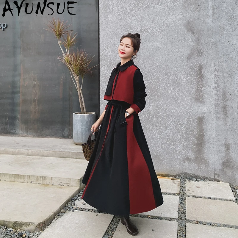 

AYUNSUE Spring Autumn Long dress 2021 korean Dress Female High Waist Dresses Long Corduroy Elegant Dress Vestido De Mulher