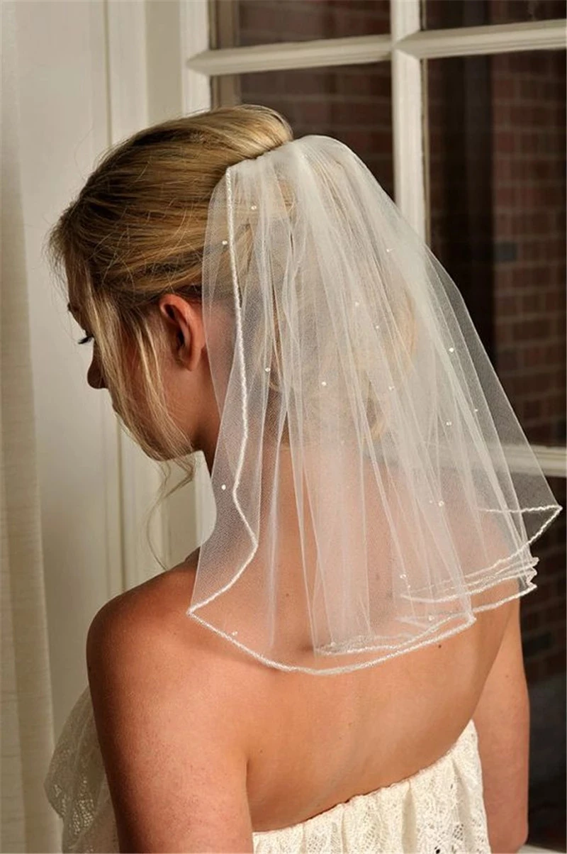 Korte 1 Layer Wedding Veils Soft Tule Bridal Veils Kam Kristal Bruiloft Accessoires Voile De Mariee